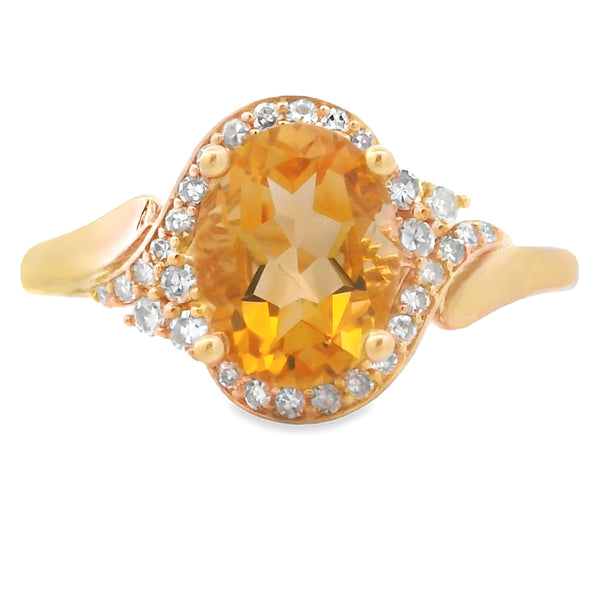 Genuine 1.96ct Citrine Diamond Ring 14KT Yellow Gold