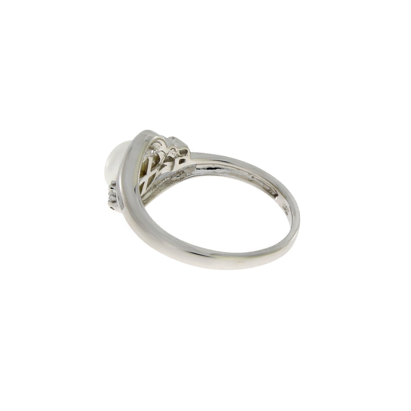 .01ct Pearl Diamond Ring Sterling Silver