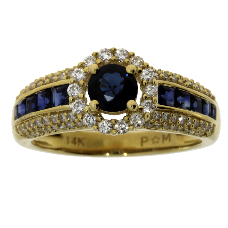 Genuine 1.35ct Sapphire Diamond Ring 14KT Yellow Gold