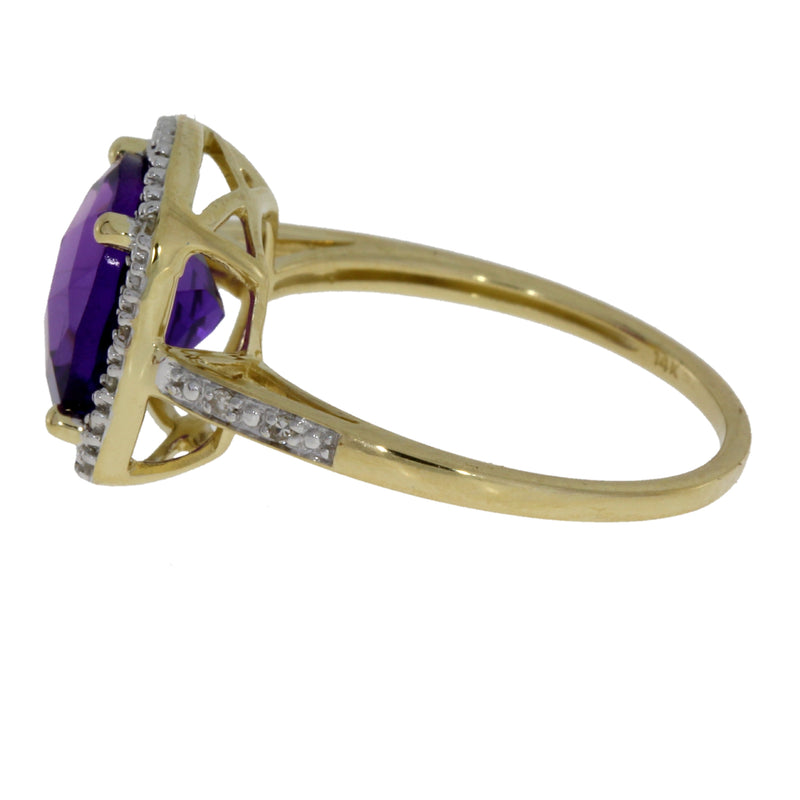 Genuine 3.10ct Amethyst Diamond Ring 14KT Yellow Gold