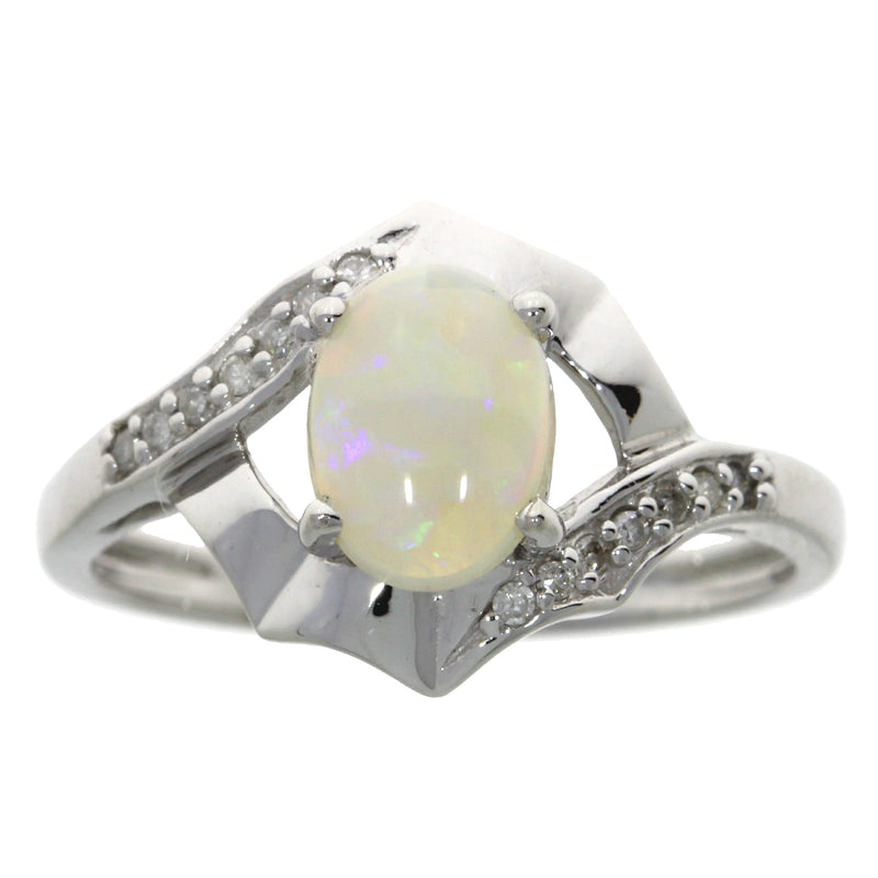 Natural .08ct Opal Diamond Ring 10KT White Gold