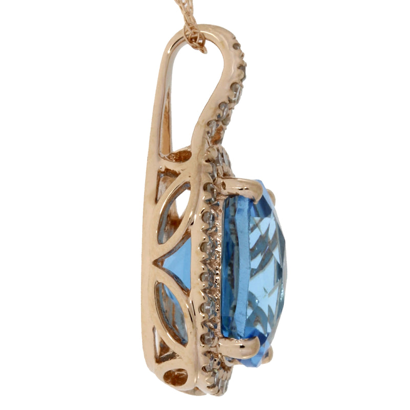 1.88ct Blue Topaz Diamond Pendant 14KT Rose Gold