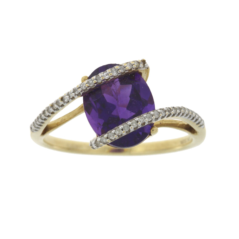 Natural 2.50ct Amethyst Diamond Ring 10KT Yellow Gold