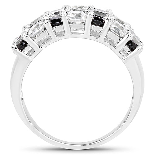 3.23 Carat Genuine White Topaz and Black Spinel .925 Sterling Silver Ring