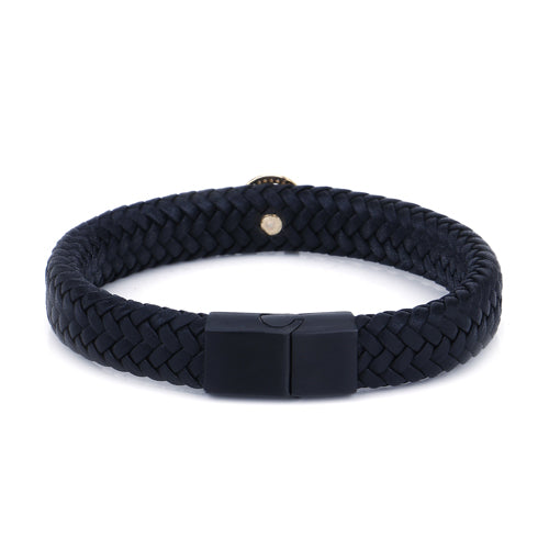 "Braided Leather Bracelet with Genuine Diamond, 14K Gold Horse Shoe with Diamonds