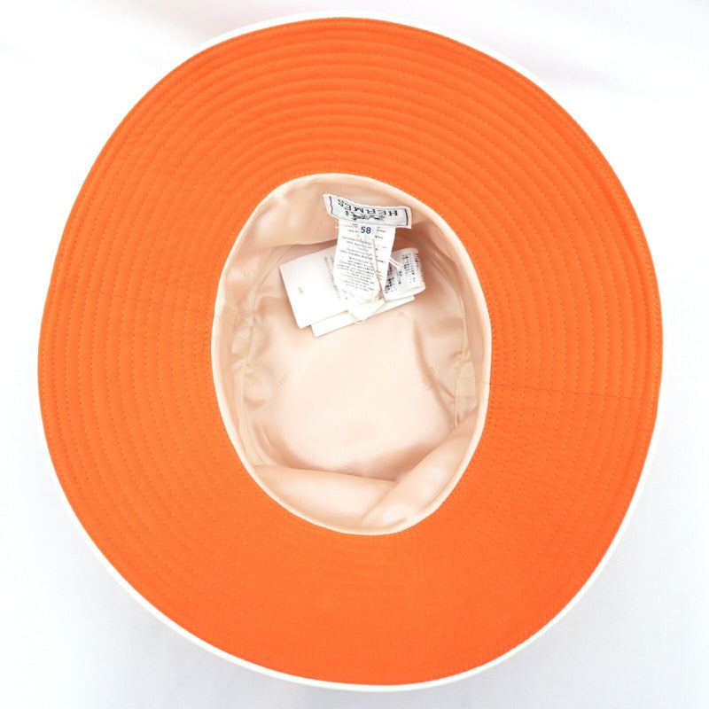 Hermes Lamb Leather Switching Bucket Hat Ladies Orange 58