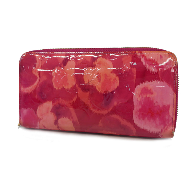 Auth Louis Vuitton Purse Monogram Verni Ikat Flower Zippy Wallet M90019 Rose Andian