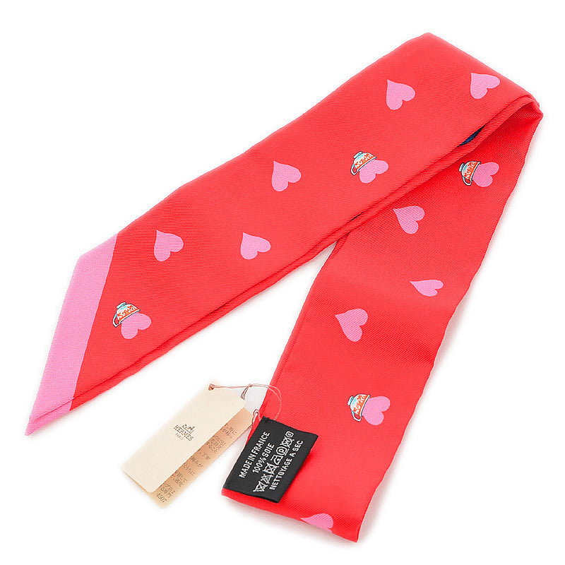Hermes Twilly Tea Time TEA TIME Heart Rouge Viff Multicolor 100% Silk Scarf