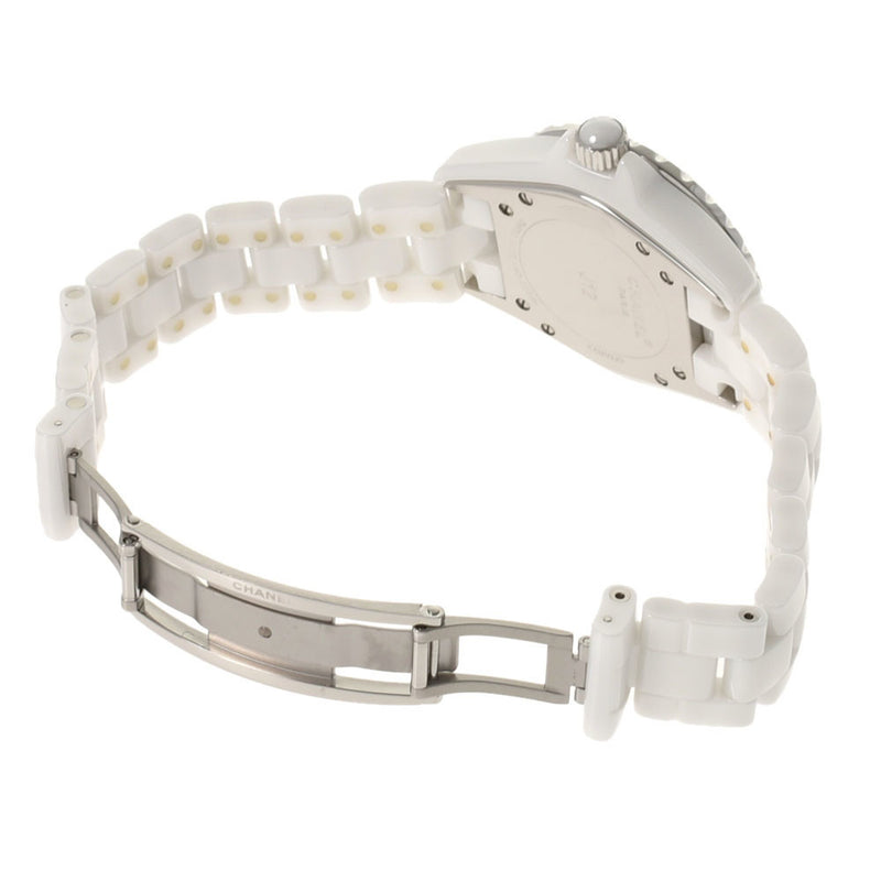 CHANEL J12 33mm 12P diamond H1628 mens white ceramic / SS watch quartz dial