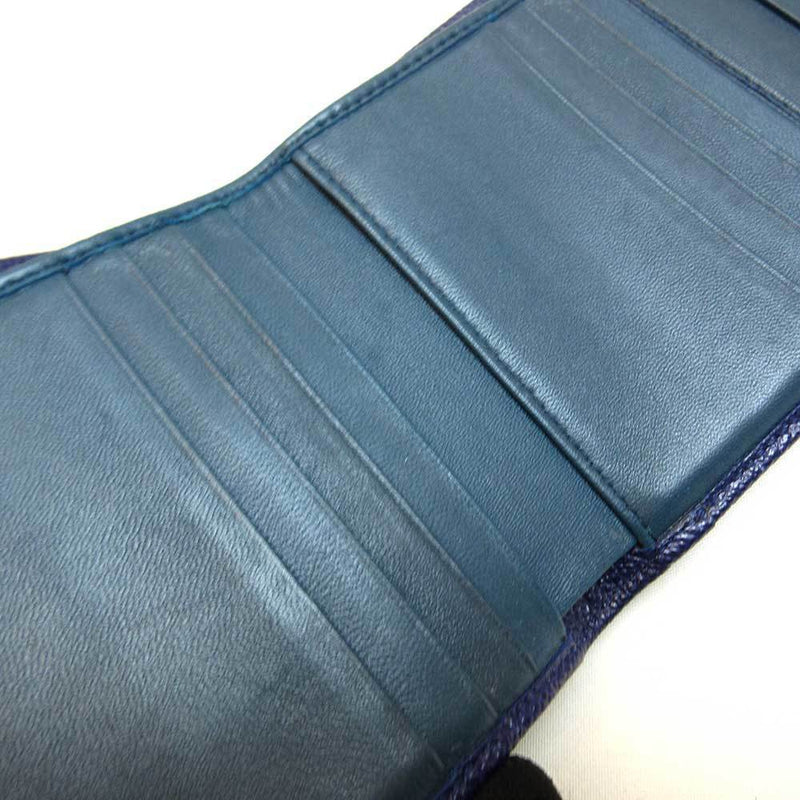 Bvlgari Mini Wallet Navy Blue Tri-Fold Clip Square Mens Womens Leather