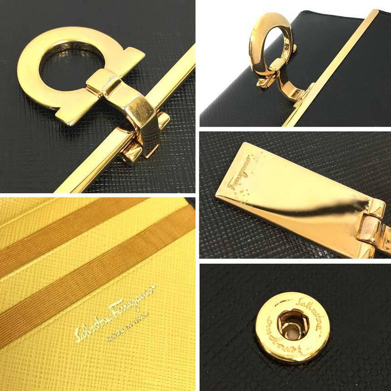 Salvatore Ferragamo Folded Wallet 224639 Gancio Leather Black Ladies