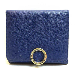 Bvlgari Mini Wallet Navy Blue Tri-Fold Clip Square Mens Womens Leather
