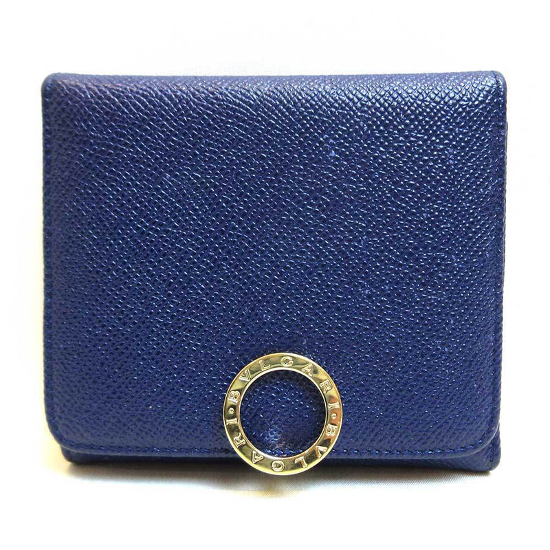 Bvlgari Mini Wallet Navy Blue Tri-Fold Clip Square Mens Womens Leather
