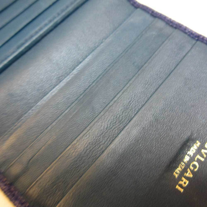 Bvlgari Mini Wallet Navy Blue Tri-Fold Clip Square Mens Womens Leather