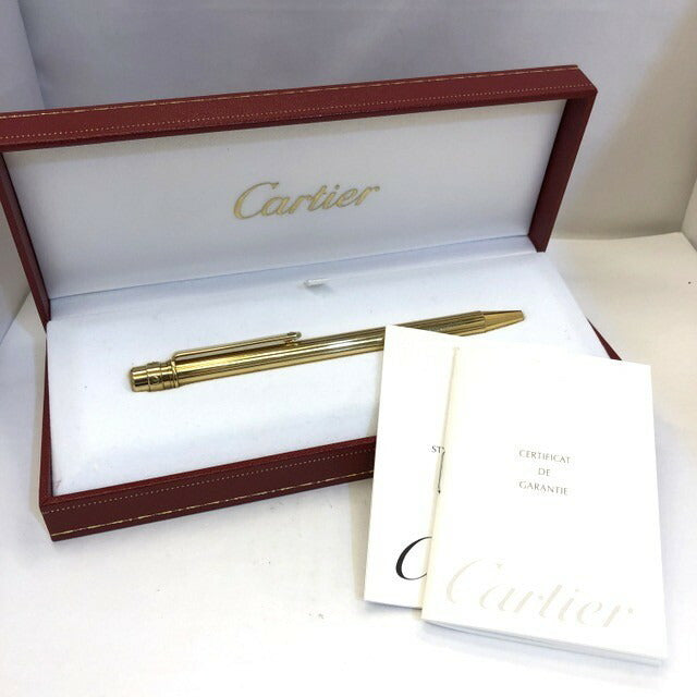 Cartier Ballpoint Pen Santos de Godron Motif OP000060 Gold Ink Black M Men Women
