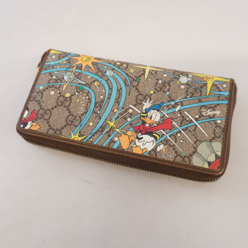 Auth Gucci Bi-Fold Wallet Disney Collaboration Donald Duck 647940 GG Supreme Beige