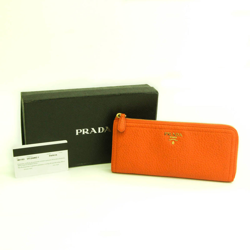 Prada VIT.DAINO PORTAFOGLIO LAMPO 1M1183 Womens Calfskin Long Wallet (bi-fold) Orange
