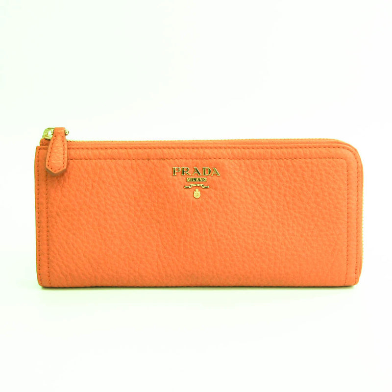 Prada VIT.DAINO PORTAFOGLIO LAMPO 1M1183 Womens Calfskin Long Wallet (bi-fold) Orange