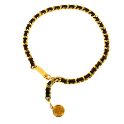 Auth Chanel Chain Belt Womens Leather Chain Belt Black