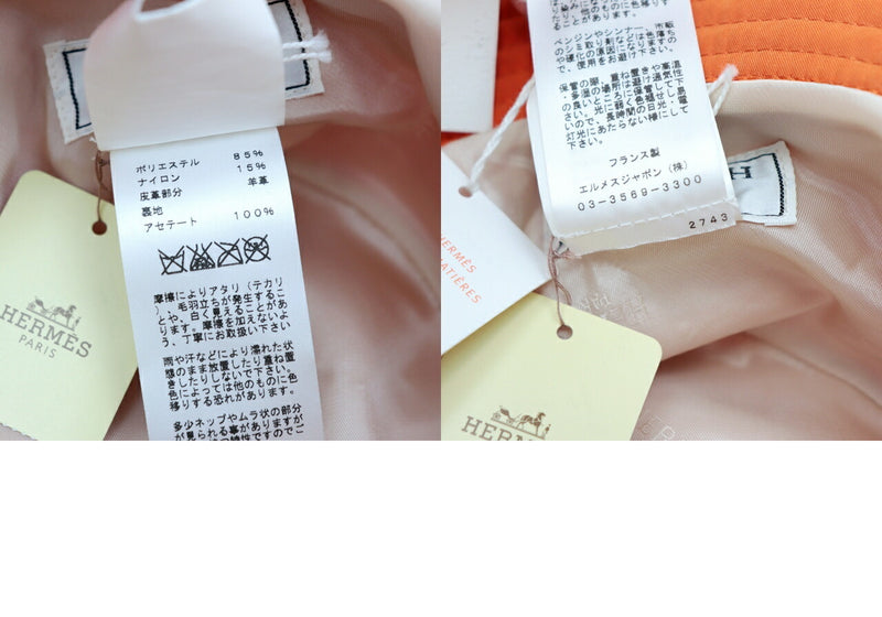 Hermes Lamb Leather Switching Bucket Hat Ladies Orange 58