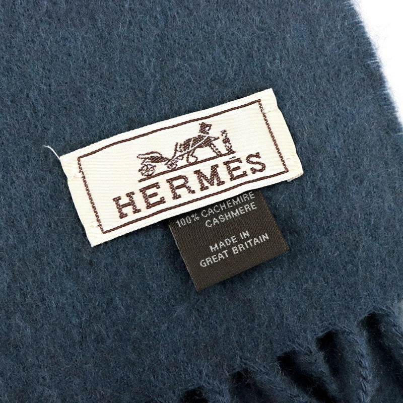 Hermes embroidery cashmere scarf blue stole