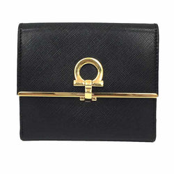 Salvatore Ferragamo Folded Wallet 224639 Gancio Leather Black Ladies