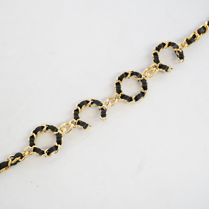 Auth Chanel Chain Wallet Matrasse Caviar Skin Black Gold Metal