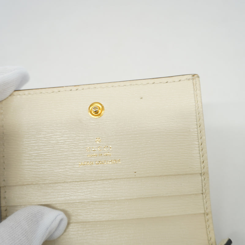 Auth Gucci Bi-Fold Wallet Japan Limited Higuchi Yuko Collaboration 523155 Leather Green / Ivory Gold Metal