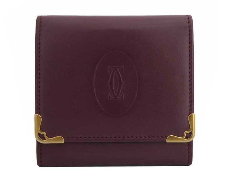 Cartier Coin Case Must Line Burgundy Gold Hardware Leather Purse Womens Mens