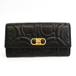 Salvatore Ferragamo Gancini 22 D334/00 Womens Calfskin Long Wallet (bi-fold) Black