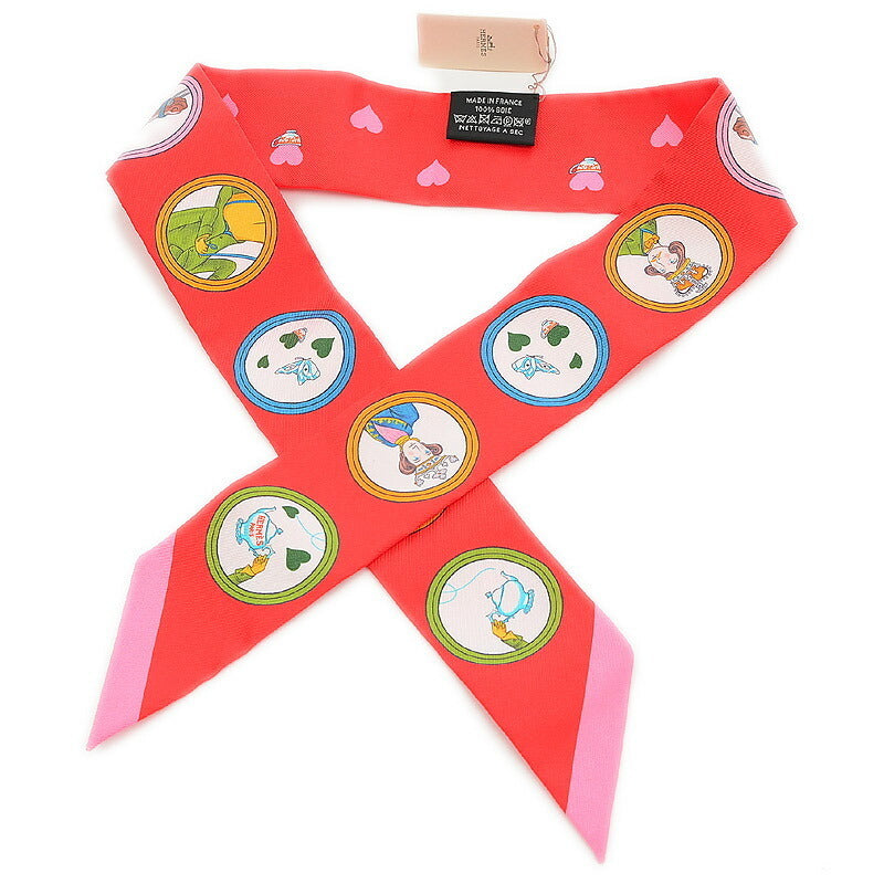 Hermes Twilly Tea Time TEA TIME Heart Rouge Viff Multicolor 100% Silk Scarf