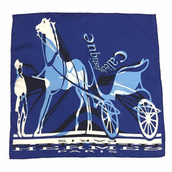 HERMES Hermes Carre 45 42 Petit Scarf Muffler Caleche Elastique Carriage Elastic Pattern Blue 100% Silk