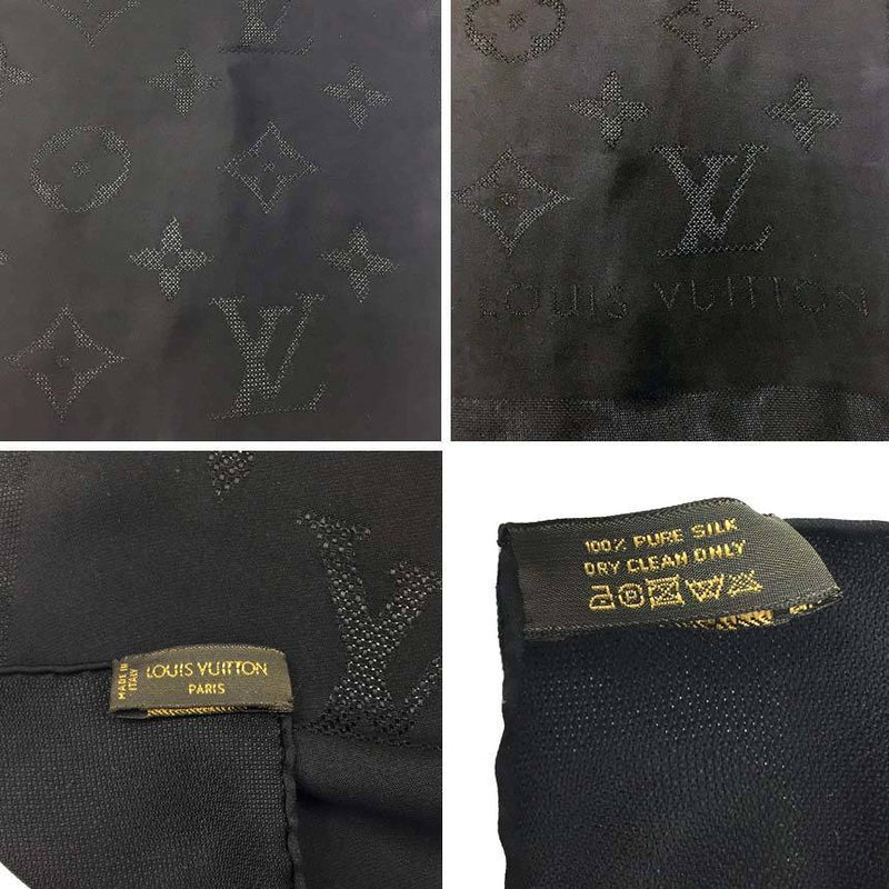 Louis Vuitton Scarf Monogram Black Noir Silk 100% Openwork