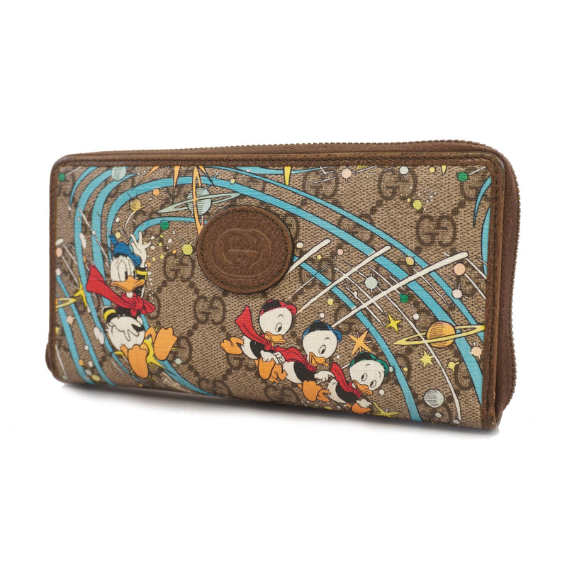 Auth Gucci Bi-Fold Wallet Disney Collaboration Donald Duck 647940 GG Supreme Beige