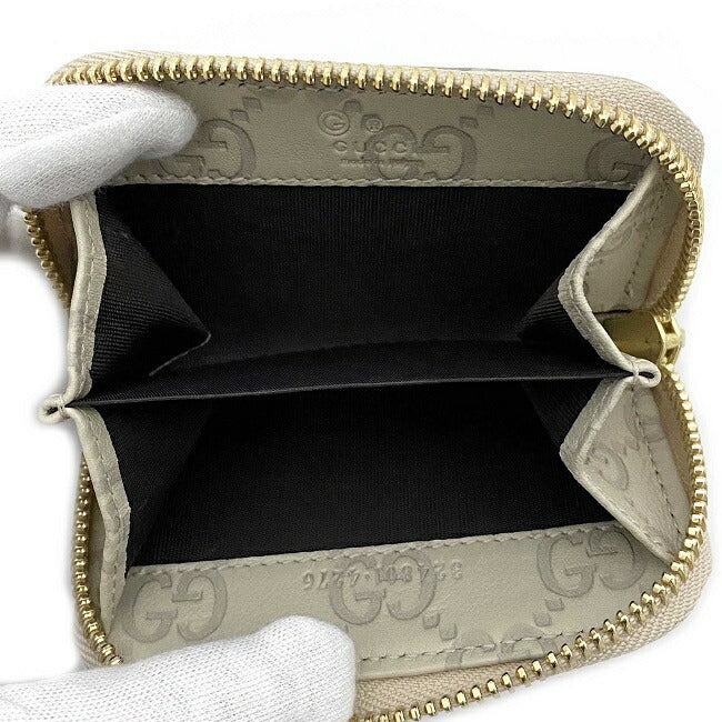 Gucci Coin Case Ivory Beige GG Shima 324801 Purse Leather GUCCI Wallet Round Card Womens Mens