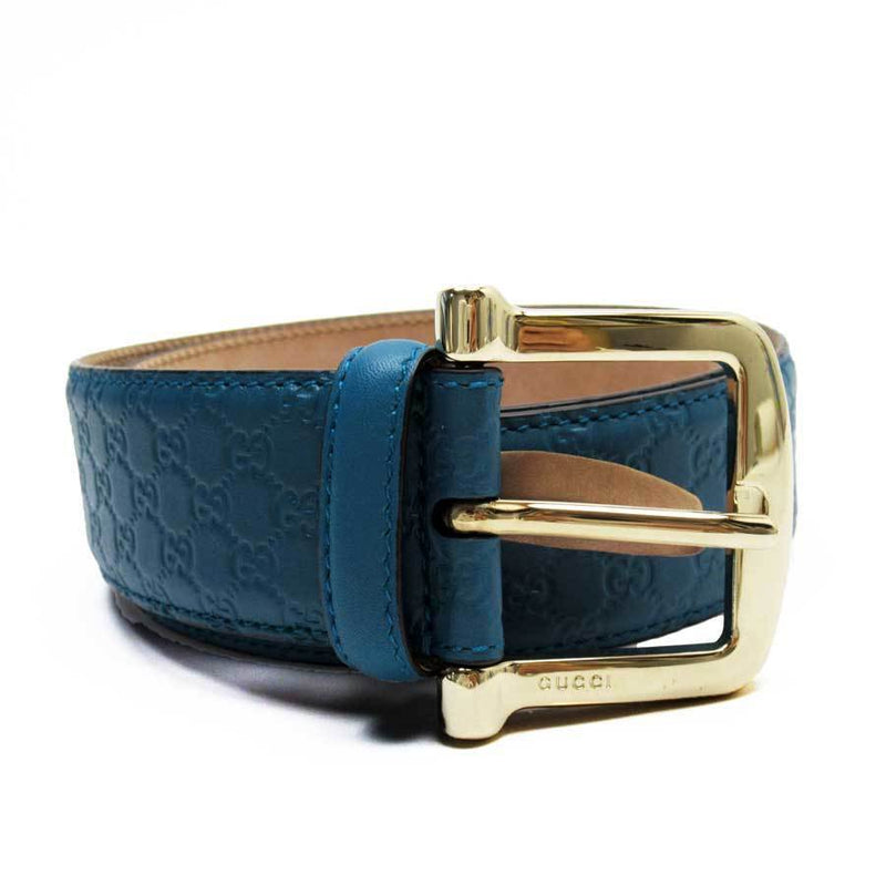 Gucci Belt 80/32 Micro Shima Blue Gold Leather 281548