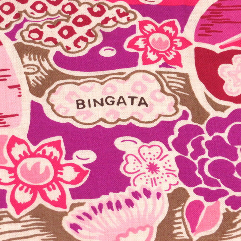 Hermes Calegean 140 Bingata Cashmere Silk Fuchsia Natural Stole Muffler