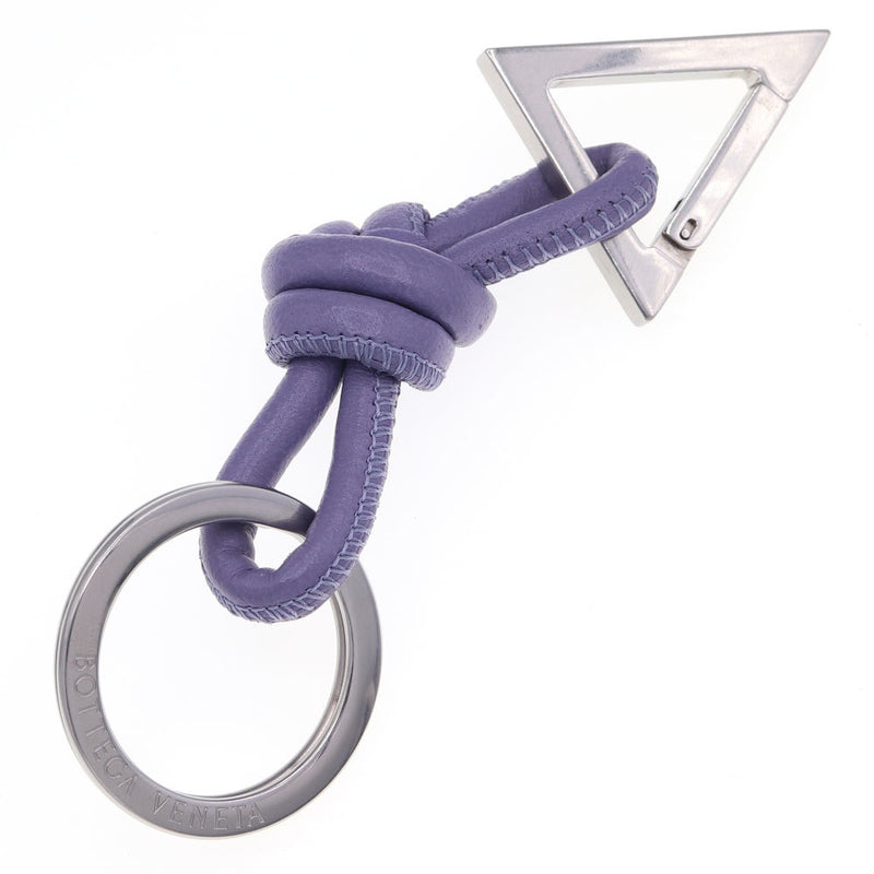Bottega Veneta Key Ring 619098 Purple Silver Leather Keychain Bag Charm Knot Womens Mens Triangle BOTEGA VENETA