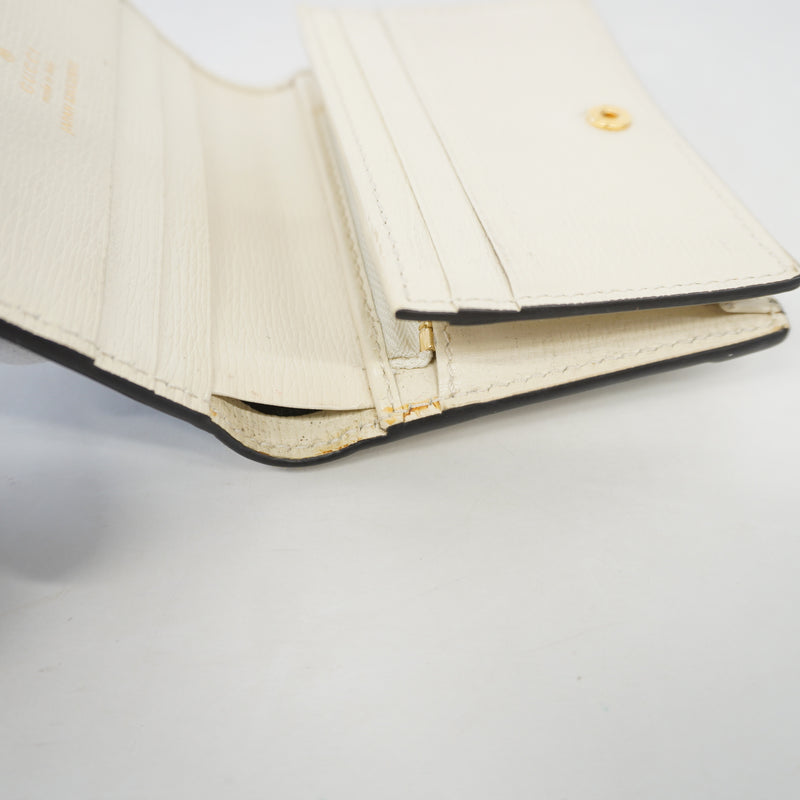 Auth Gucci Bi-Fold Wallet Japan Limited Higuchi Yuko Collaboration 523155 Leather Green / Ivory Gold Metal