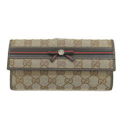 Gucci Womens GG CanvasLeather Long Wallet (bi-fold) Brown