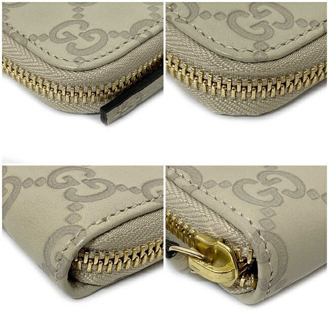 Gucci Coin Case Ivory Beige GG Shima 324801 Purse Leather GUCCI Wallet Round Card Womens Mens