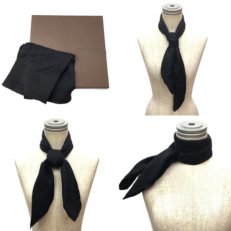 Louis Vuitton Scarf Monogram Black Noir Silk 100% Openwork