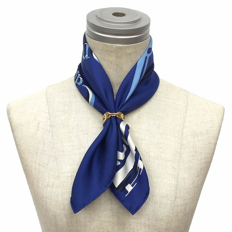 HERMES Hermes Carre 45 42 Petit Scarf Muffler Caleche Elastique Carriage Elastic Pattern Blue 100% Silk