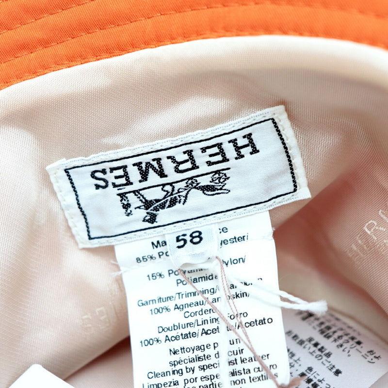 Hermes Lamb Leather Switching Bucket Hat Ladies Orange 58