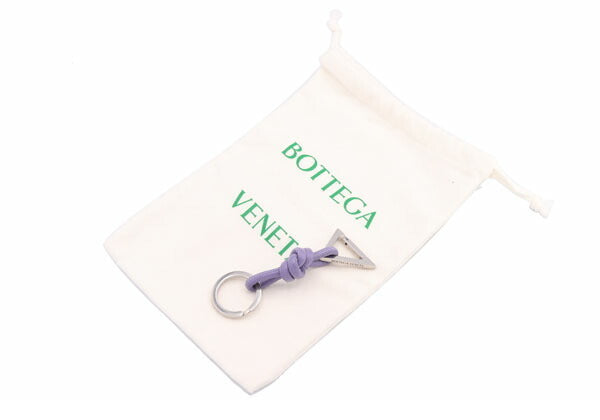 Bottega Veneta Key Ring 619098 Purple Silver Leather Keychain Bag Charm Knot Womens Mens Triangle BOTEGA VENETA