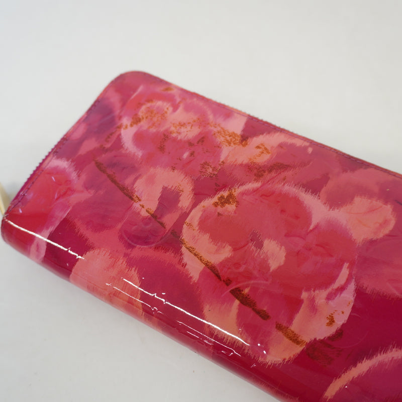 Auth Louis Vuitton Purse Monogram Verni Ikat Flower Zippy Wallet M90019 Rose Andian