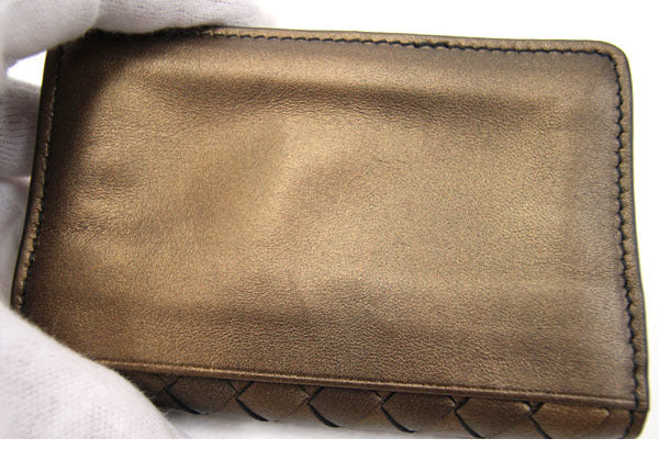 Bottega Veneta Business Card Holder Intrecciato 113945 Bronze Leather Case Mens Womens