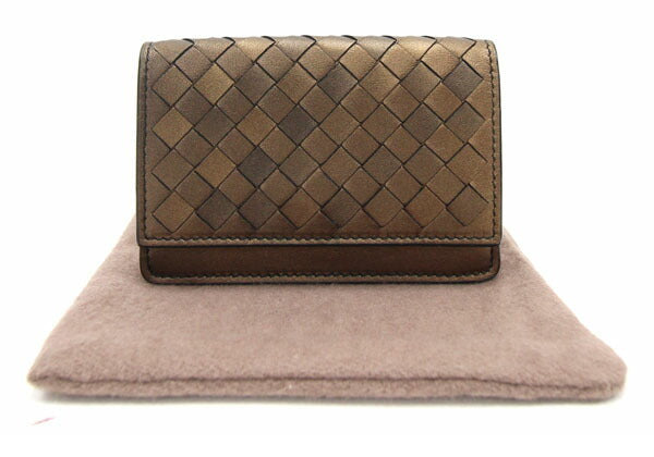 Bottega Veneta Business Card Holder Intrecciato 113945 Bronze Leather Case Mens Womens