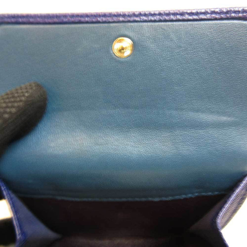 Bvlgari Mini Wallet Navy Blue Tri-Fold Clip Square Mens Womens Leather
