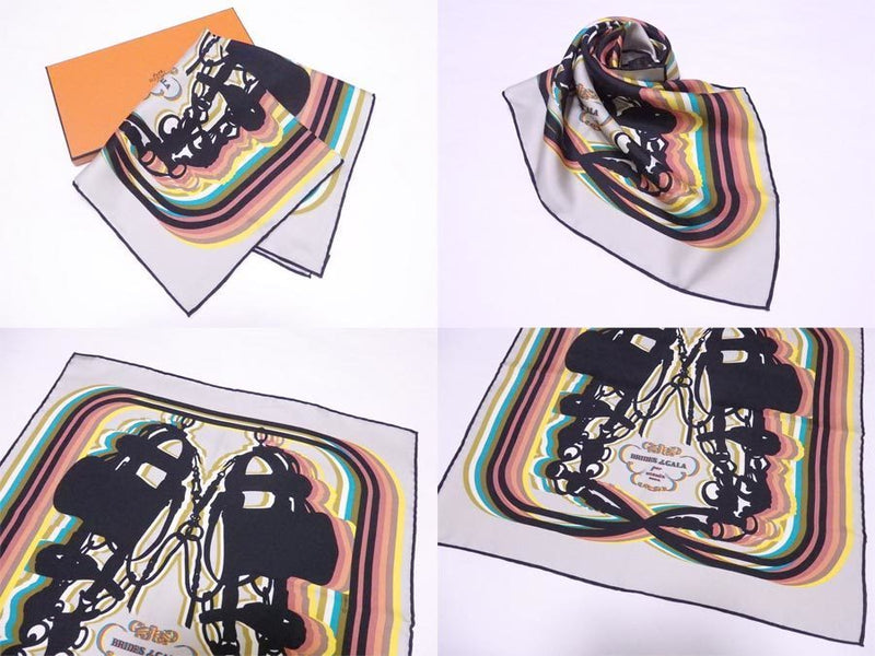 Hermes Scarf Petit Carre BRIDES de GALA Greige Black Multicolor 100% Silk Ladies